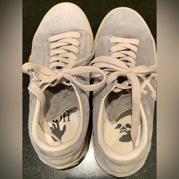 Off-White Grey Suede Vulcanized Low Top Sneakers, Size 38 - Picture 6 of 16